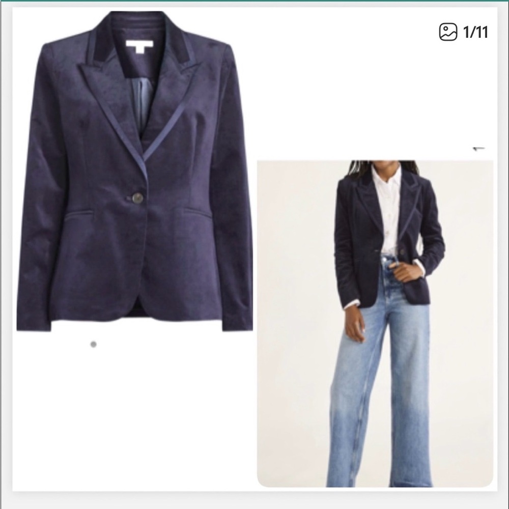 Free Assembly Preppy Chic Navy Blue Velvet Blazer